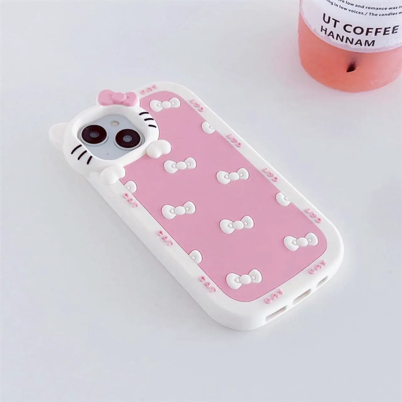 Alt view image 3 of 6 - AUCAN Cute Silicone Case for iPhone 12 6.1"& iPhone 12Pro 6.1", Pink Kawaii Soft Funny Cover, Shockproof Classic Cat Bow Cellular Phone Case for Girls Women