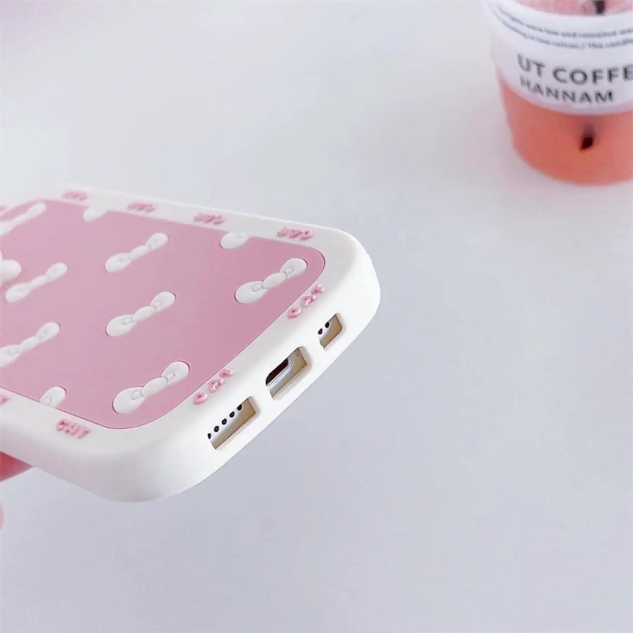 Alt view image 4 of 6 - AUCAN Cute Silicone Case for iPhone 12 6.1"& iPhone 12Pro 6.1", Pink Kawaii Soft Funny Cover, Shockproof Classic Cat Bow Cellular Phone Case for Girls Women