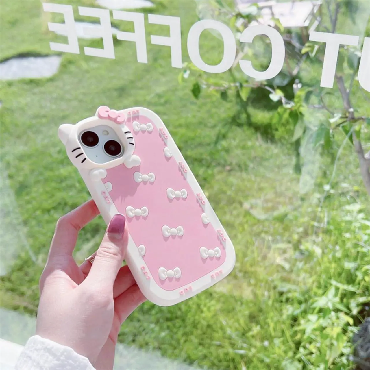 Alt view image 5 of 6 - AUCAN Cute Silicone Case for iPhone 12 6.1"& iPhone 12Pro 6.1", Pink Kawaii Soft Funny Cover, Shockproof Classic Cat Bow Cellular Phone Case for Girls Women