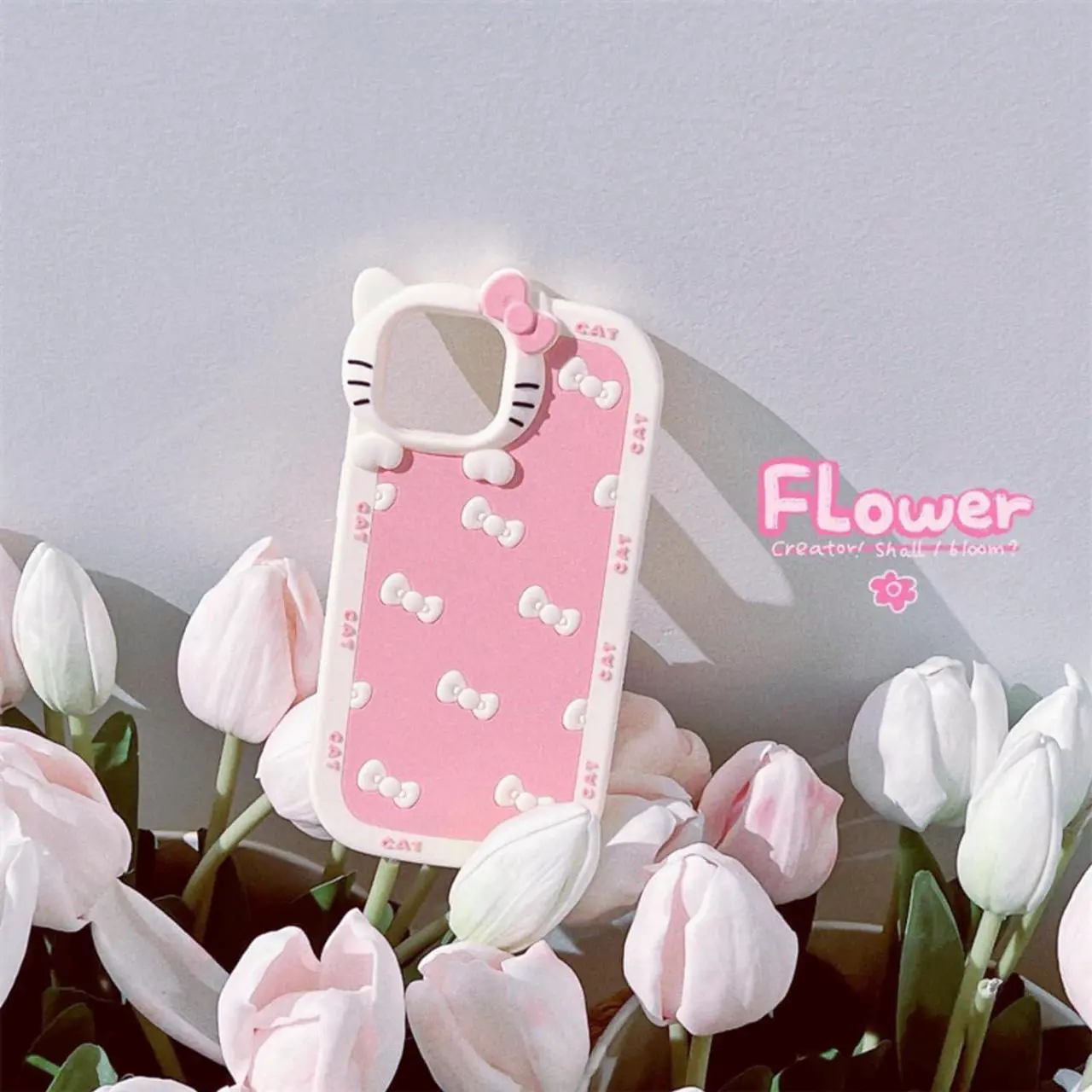 Alt view image 6 of 6 - AUCAN Cute Silicone Case for iPhone 12 6.1"& iPhone 12Pro 6.1", Pink Kawaii Soft Funny Cover, Shockproof Classic Cat Bow Cellular Phone Case for Girls Women