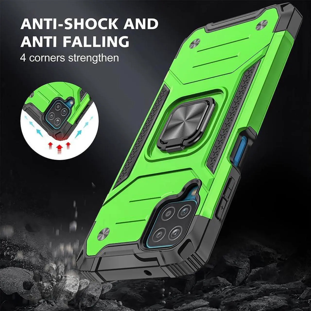 Alt view image 2 of 6 - for Samsung Galaxy A12 Case, Samsung A12 Case with Screen Protector, 360°Military Grade Rotatable Kickstand (Heavy Duty) Protective Cases for Samsung Galaxy A12 (Green)