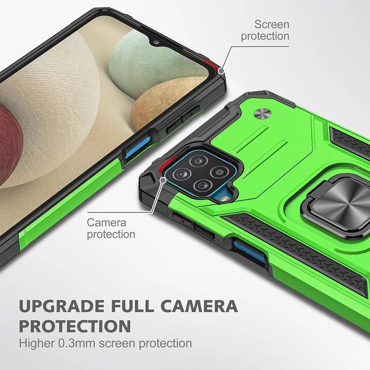 Alt view image 3 of 6 - for Samsung Galaxy A12 Case, Samsung A12 Case with Screen Protector, 360°Military Grade Rotatable Kickstand (Heavy Duty) Protective Cases for Samsung Galaxy A12 (Green)