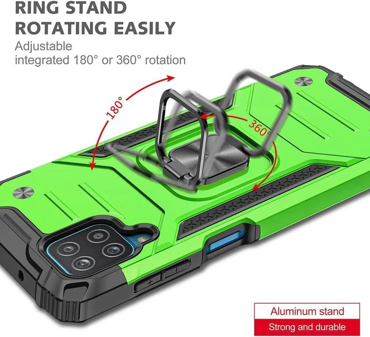 Alt view image 4 of 6 - for Samsung Galaxy A12 Case, Samsung A12 Case with Screen Protector, 360°Military Grade Rotatable Kickstand (Heavy Duty) Protective Cases for Samsung Galaxy A12 (Green)