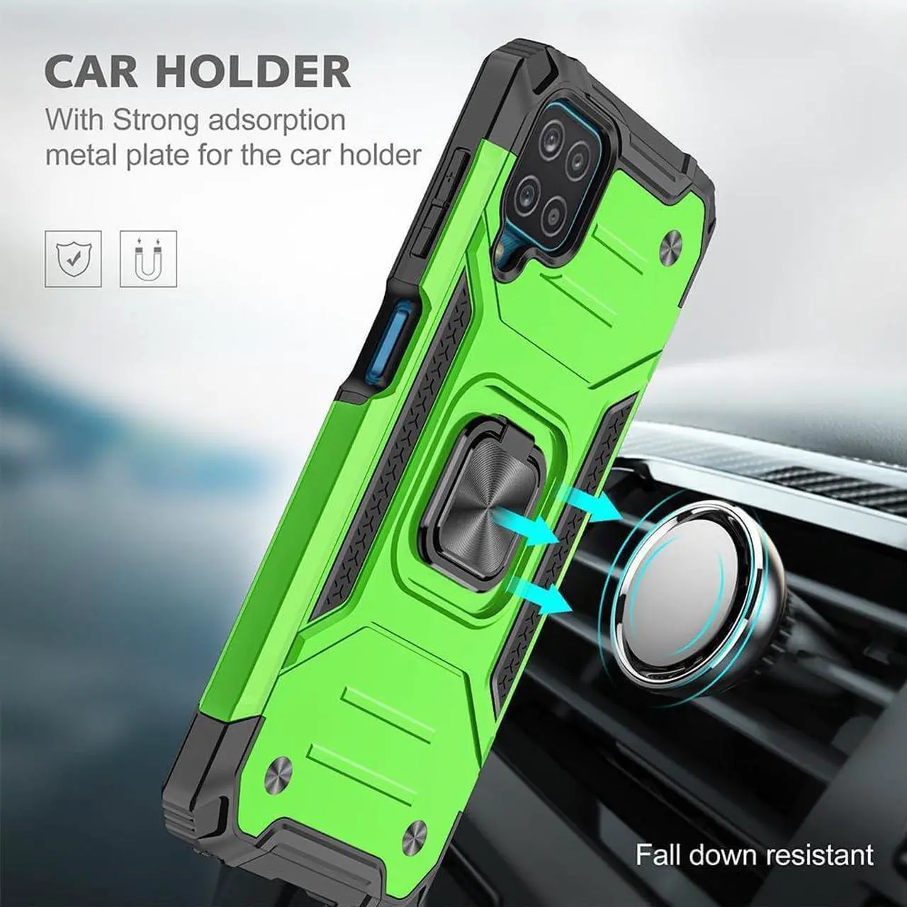 Alt view image 5 of 6 - for Samsung Galaxy A12 Case, Samsung A12 Case with Screen Protector, 360°Military Grade Rotatable Kickstand (Heavy Duty) Protective Cases for Samsung Galaxy A12 (Green)