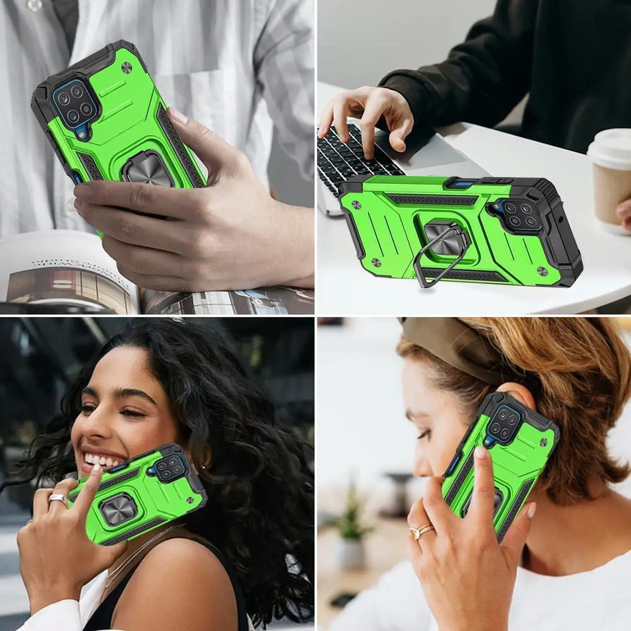 Alt view image 6 of 6 - for Samsung Galaxy A12 Case, Samsung A12 Case with Screen Protector, 360°Military Grade Rotatable Kickstand (Heavy Duty) Protective Cases for Samsung Galaxy A12 (Green)