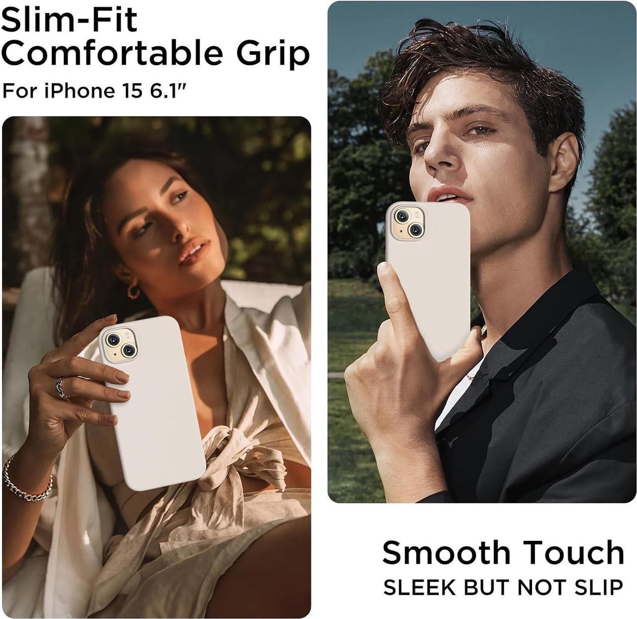 Alt view image 2 of 7 - Compatible with iPhone 15 Case, Liquid Silicone Case, Full Body Shockproof Protective Cover [Soft Microfiber Lining], Slim Thin Phone Case for iPhone 15 6.1 inch, Stone