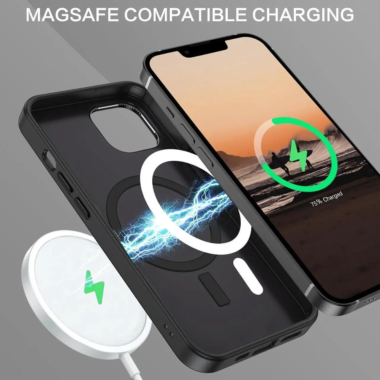 Alt view image 2 of 7 - for Magnetic iPhone 13 Case, Phone Case iPhone 14 [Compatible with MagSafe] Slim Fit Smooth Carbon Fiber Shockproof Women Men Girls Boys Protective Case Cover for iPhone 13 and 14 6.1", Black