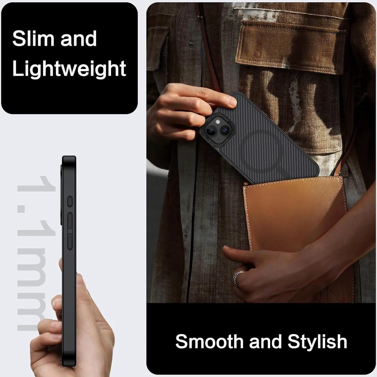 Alt view image 4 of 7 - for Magnetic iPhone 13 Case, Phone Case iPhone 14 [Compatible with MagSafe] Slim Fit Smooth Carbon Fiber Shockproof Women Men Girls Boys Protective Case Cover for iPhone 13 and 14 6.1", Black