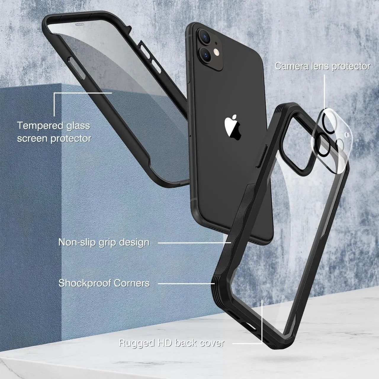 Alt view image 3 of 7 - CENHUFO for iPhone 11 Case, Privacy Phone Cover with Built-in Anti Peep Tempered Glass Privacy Screen Protector and Camera Lens Protective, Full Body Shockproof Anti Spy Clear Double Bumper -Black