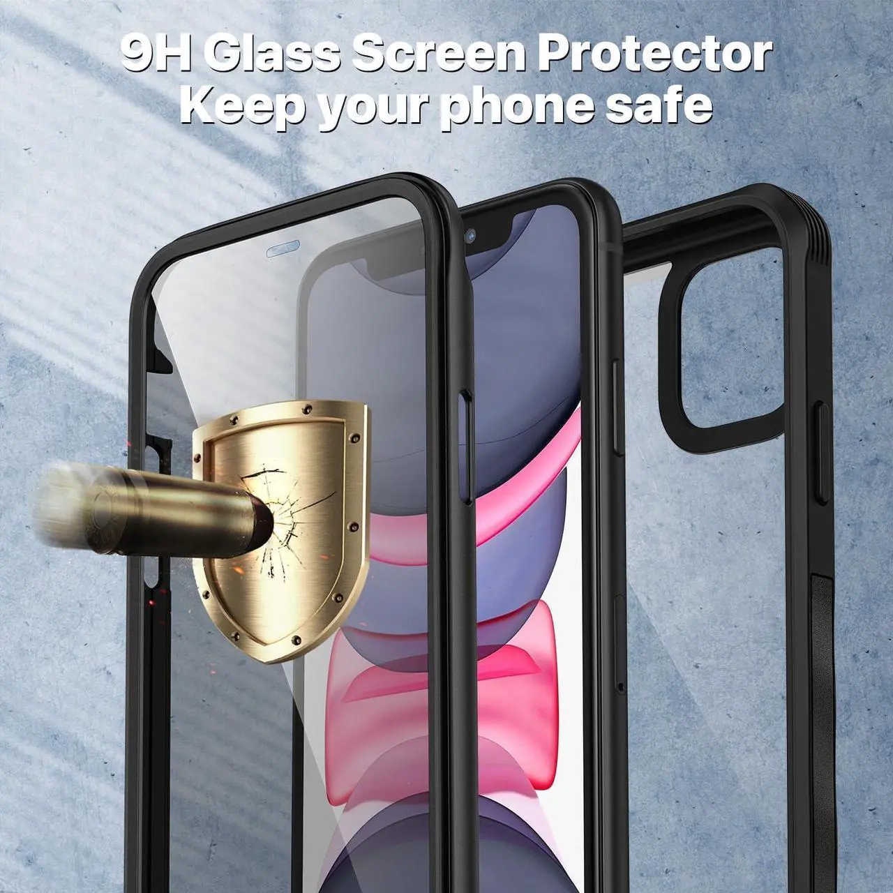 Alt view image 4 of 7 - CENHUFO for iPhone 11 Case, Privacy Phone Cover with Built-in Anti Peep Tempered Glass Privacy Screen Protector and Camera Lens Protective, Full Body Shockproof Anti Spy Clear Double Bumper -Black