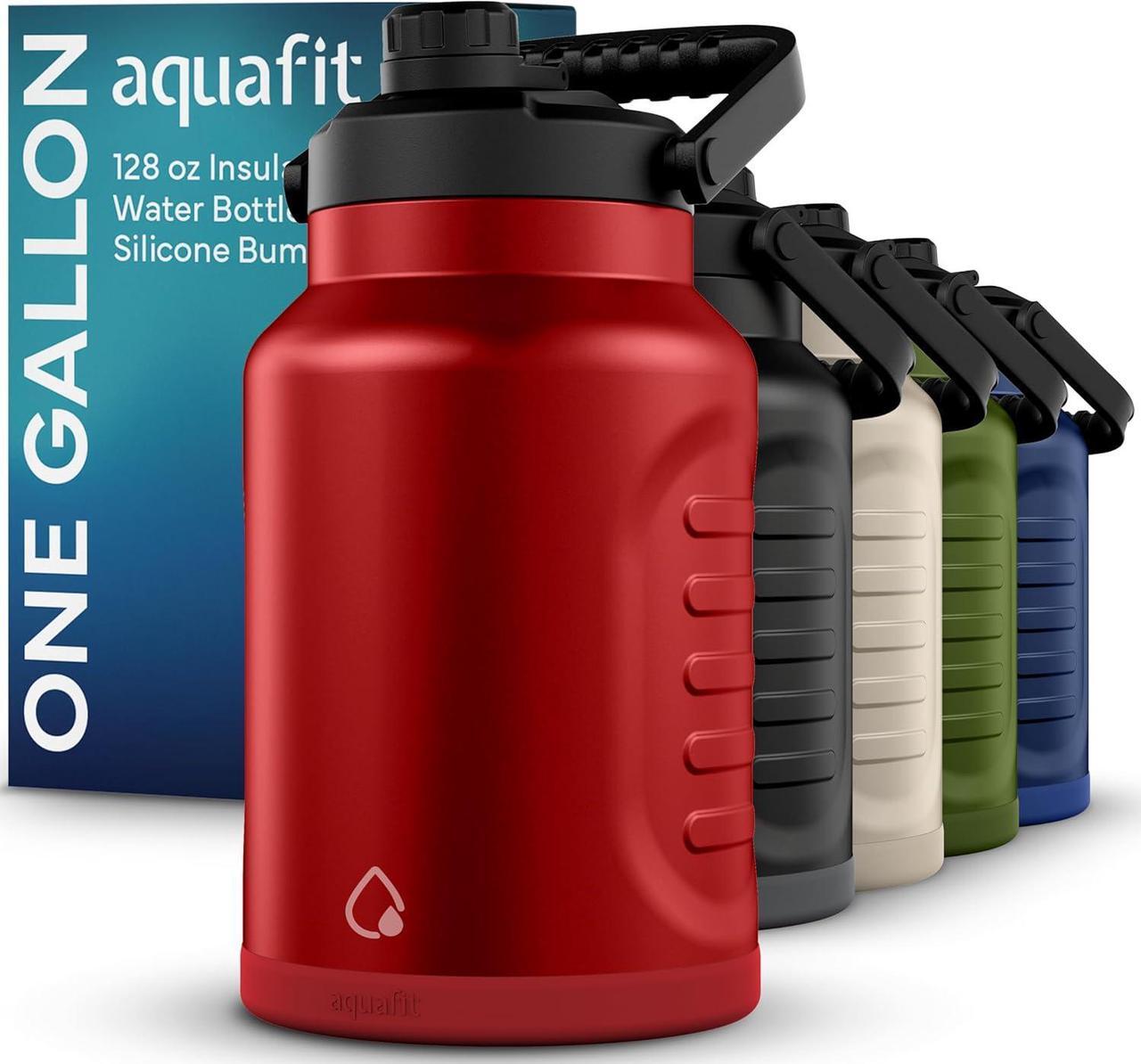 Main image of AQUAFIT 1 Gallon Water Bottle Insulated (Cold for 48 Hrs) - BPA Free & Leak Proof - 128oz Stainless Steel Water Jug - Big Water Bottle with Handle for Gym, Hiking, Camping & Travel (Hydrant Red)