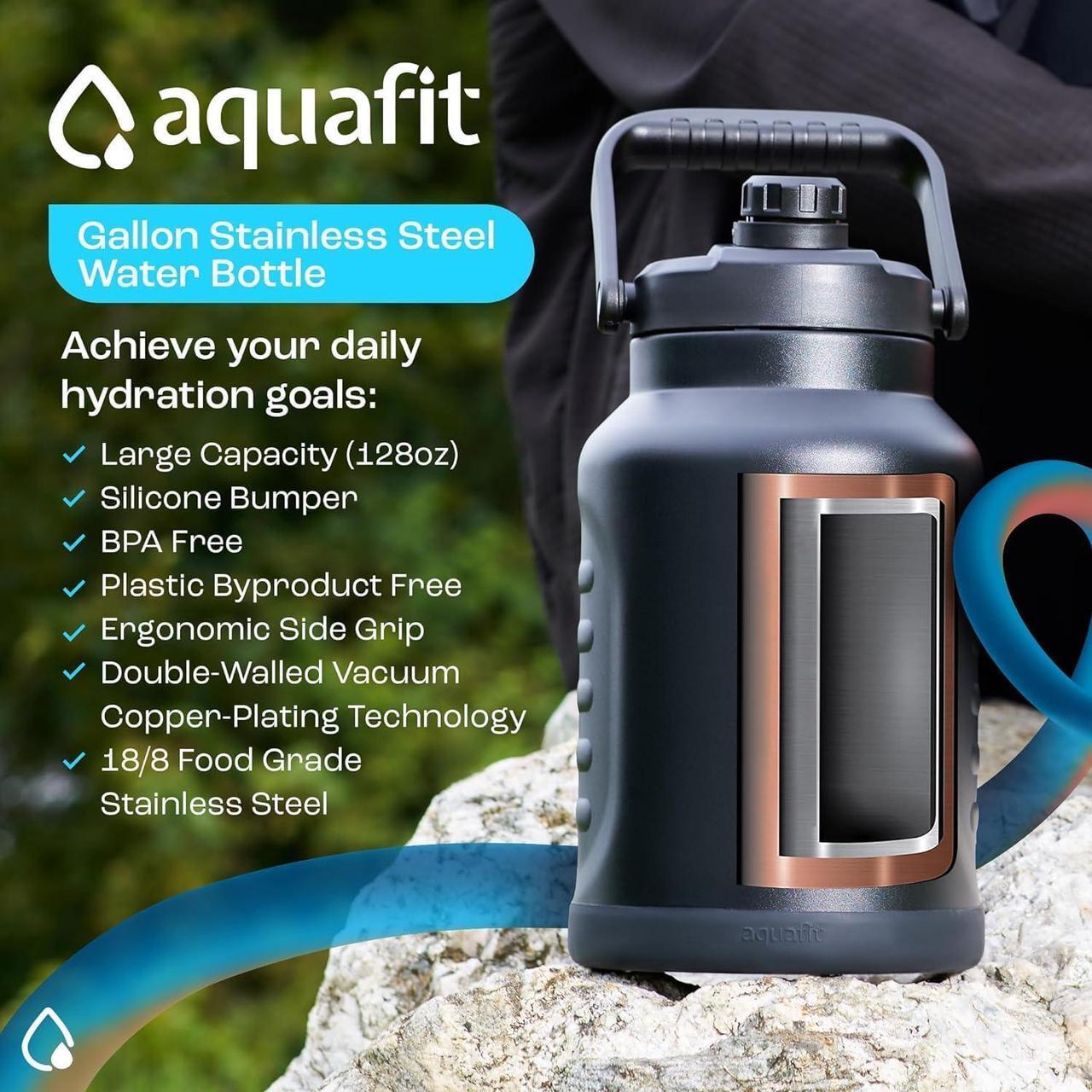 Alt view image 2 of 7 - AQUAFIT 1 Gallon Water Bottle Insulated (Cold for 48 Hrs) - BPA Free & Leak Proof - 128oz Stainless Steel Water Jug - Big Water Bottle with Handle for Gym, Hiking, Camping & Travel (Hydrant Red)