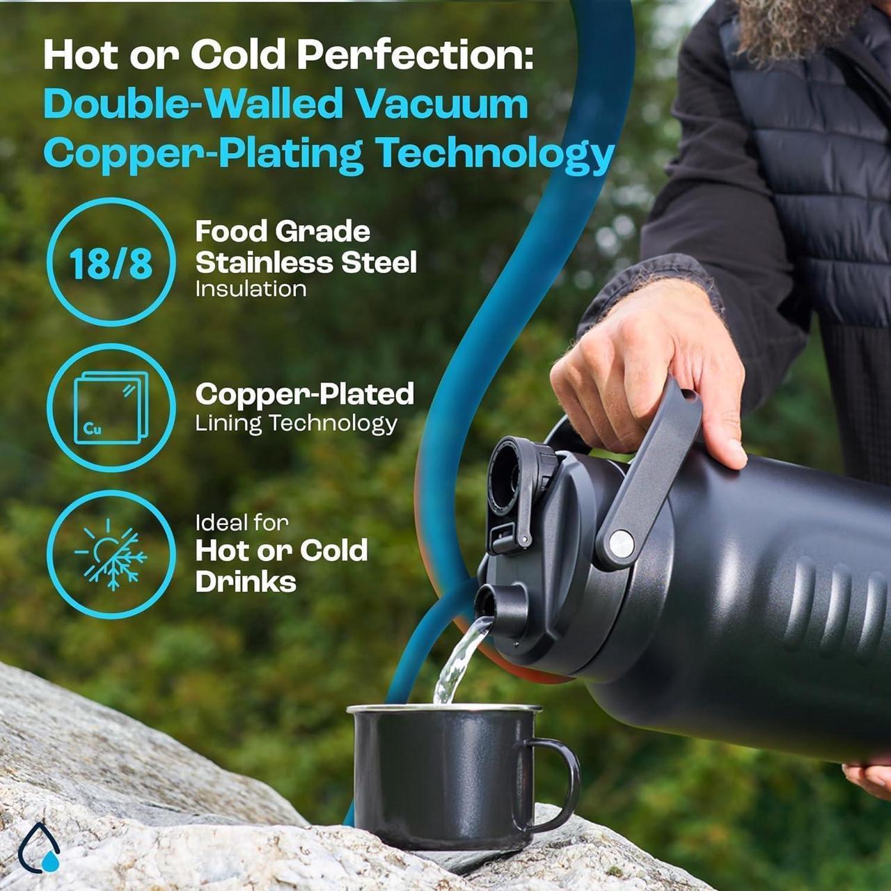 Alt view image 4 of 7 - AQUAFIT 1 Gallon Water Bottle Insulated (Cold for 48 Hrs) - BPA Free & Leak Proof - 128oz Stainless Steel Water Jug - Big Water Bottle with Handle for Gym, Hiking, Camping & Travel (Hydrant Red)