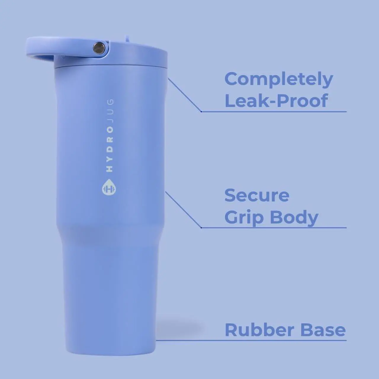 Alt view image 2 of 6 - HydroJug Sport - Stainless Steel Tumbler with Straw, Vacuum Insulated, 32oz Leakproof Water Bottle, Ergonomic Design, Reusable, Dishwasher Safe, Rubber Base, Durable for Gym or Outdoors, Light Blue