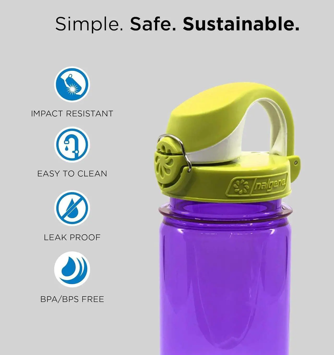 Alt view image 2 of 4 - Nalgene Sustain Tritan BPA-Free Kids On The Fly Water Bottle Made with Material Derived from 50% Plastic Waste, Leak Proof, Durable, BPA Free, Carabiner Friendly, Reusable, 12 oz
