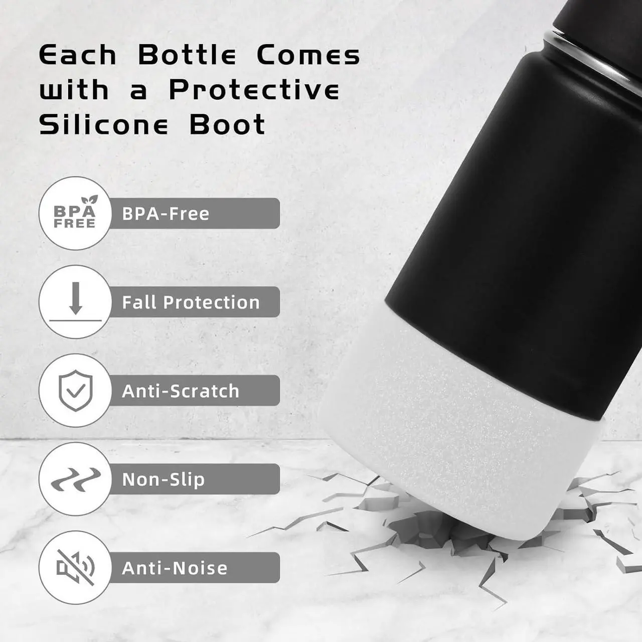 Alt view image 2 of 7 - Volhoply 14oz Water Bottle with Straw Lid and Silicone Boot Bulk 6 Pack,Stainless Steel Insulated Thermos for Boys & Girls Multipack,Double Wall Vacuum Leakproof Kids bottles(Black,6)