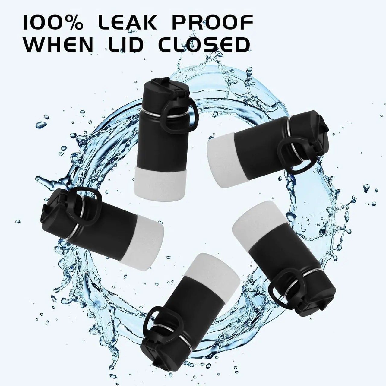 Alt view image 5 of 7 - Volhoply 14oz Water Bottle with Straw Lid and Silicone Boot Bulk 6 Pack,Stainless Steel Insulated Thermos for Boys & Girls Multipack,Double Wall Vacuum Leakproof Kids bottles(Black,6)