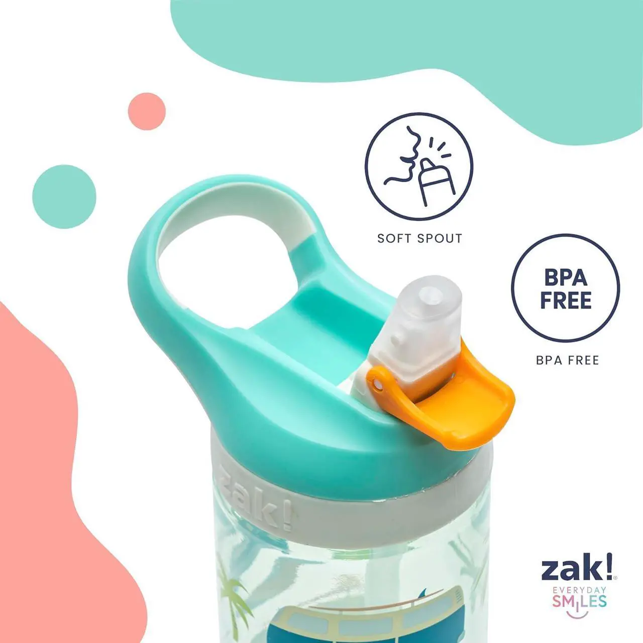 Alt view image 3 of 7 - Zak Designs Disney Princess Atlantic Kids Water Bottle For School or Travel, 16oz Durable Plastic Water Bottle With Straw, Handle, Leak-Proof Spout Cover, 2-Pack (Ariel, Cinderella, Moana, Rapunzel)
