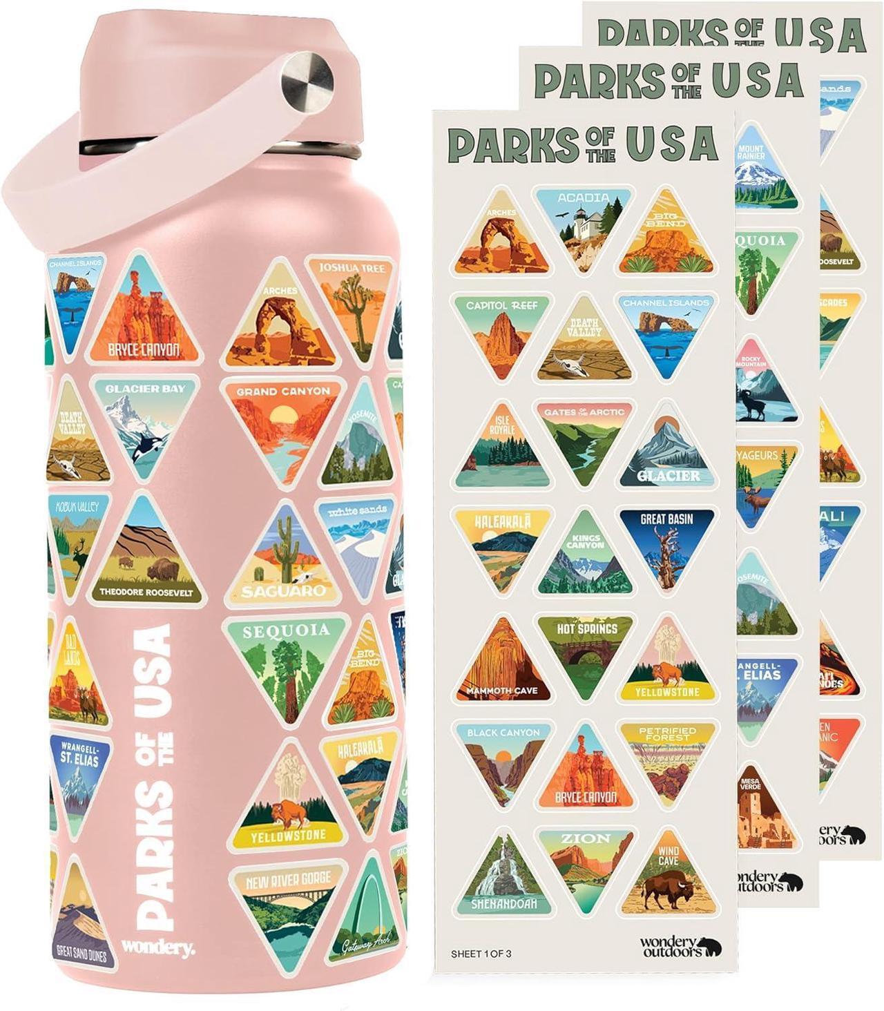 Main image of Original National Parks of the USA Bucket List Travel Water Bottle Mother's Day Pink Ocean 32 oz Screen Printed | Insulated Stainless Steel Vacuum Sealed | Leak Proof
