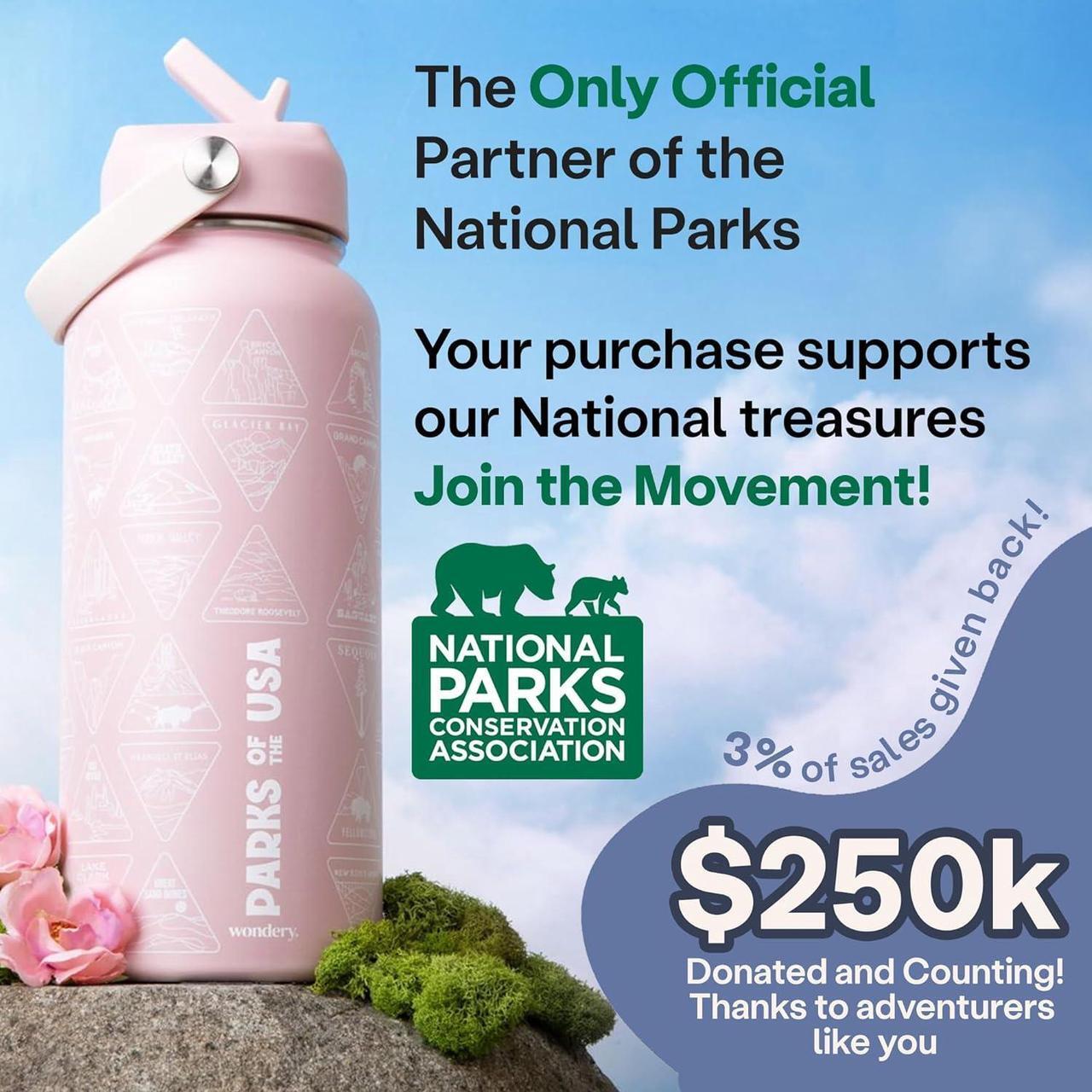 Alt view image 3 of 7 - Original National Parks of the USA Bucket List Travel Water Bottle Mother's Day Pink Ocean 32 oz Screen Printed | Insulated Stainless Steel Vacuum Sealed | Leak Proof