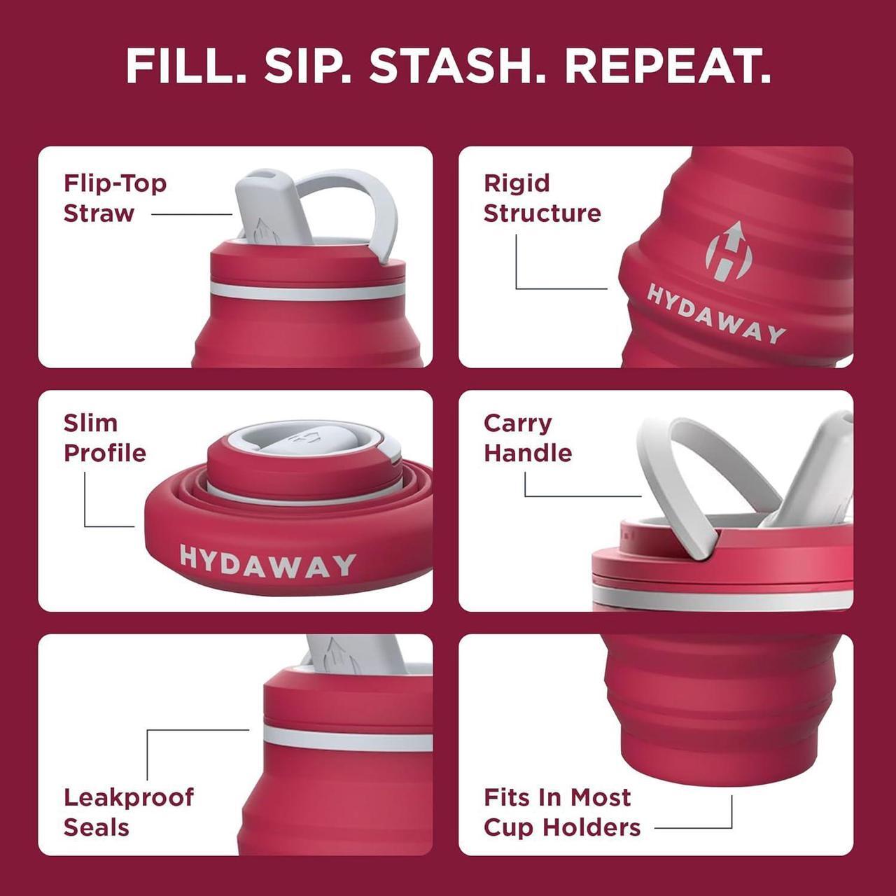 Alt view image 4 of 6 - HYDAWAY Collapsible Water Bottle - 17oz I Reusable Water Bottles with Flip Top Lid for Travel, Hiking, Backpacking I Portable & Leakproof, Food-Grade Silicone, BPA Free, Collapses to 1.5