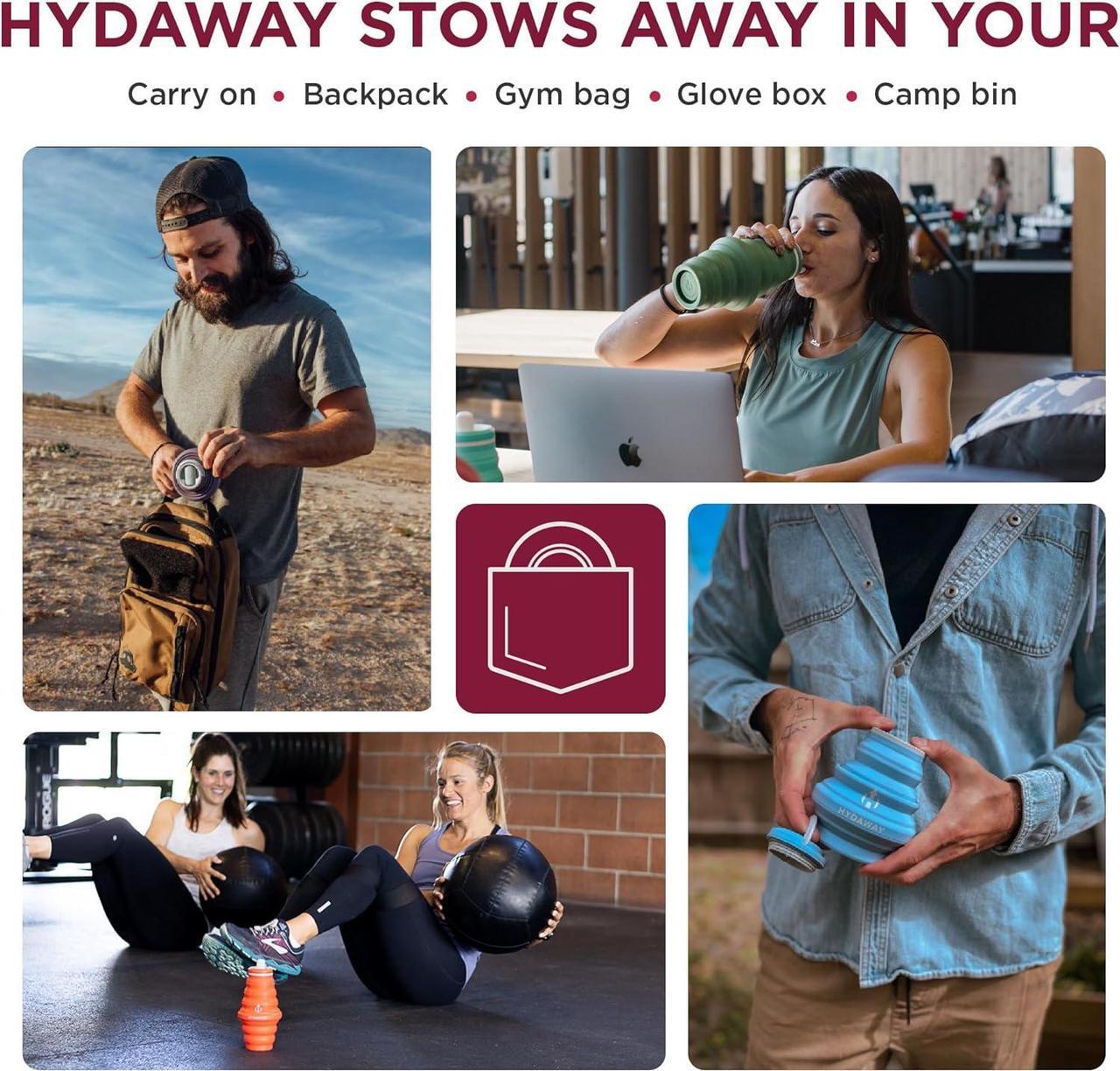 Alt view image 5 of 6 - HYDAWAY Collapsible Water Bottle - 17oz I Reusable Water Bottles with Flip Top Lid for Travel, Hiking, Backpacking I Portable & Leakproof, Food-Grade Silicone, BPA Free, Collapses to 1.5