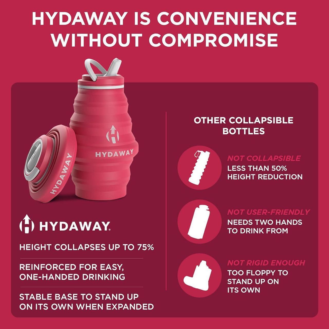 Alt view image 6 of 6 - HYDAWAY Collapsible Water Bottle - 17oz I Reusable Water Bottles with Flip Top Lid for Travel, Hiking, Backpacking I Portable & Leakproof, Food-Grade Silicone, BPA Free, Collapses to 1.5