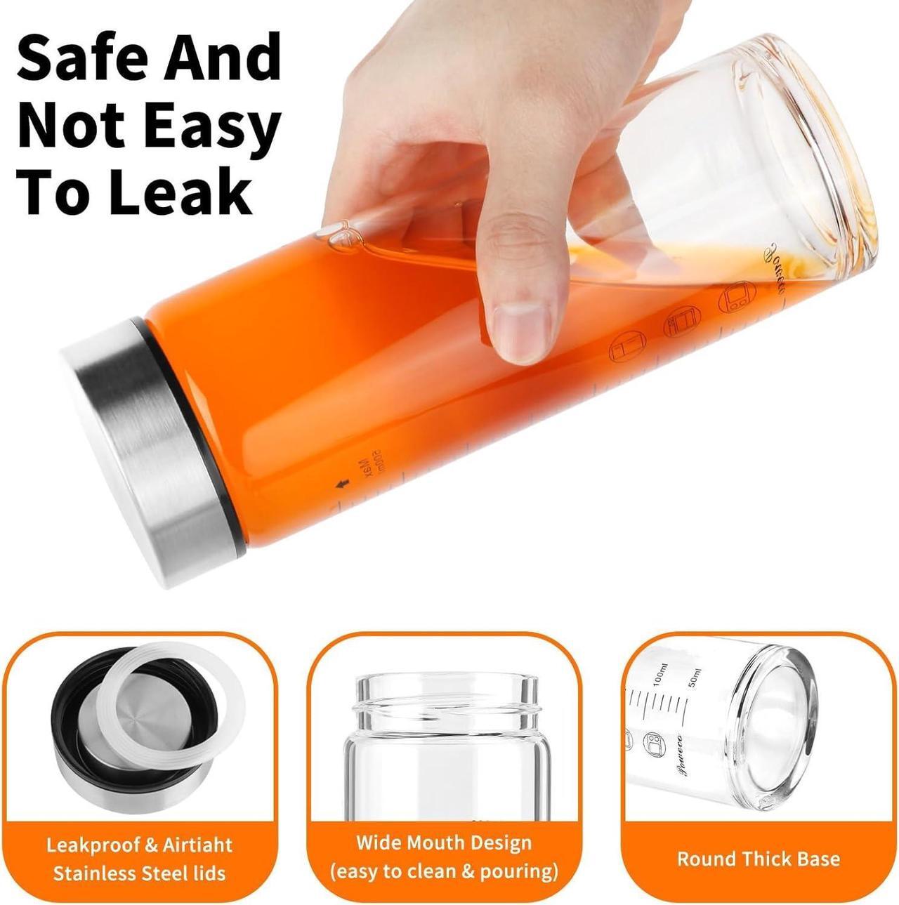 Alt view image 3 of 6 - Glass Juice Bottles 4 Pack 10 oz - Wide Mouth Glass Water Bottles with Lids - for Juicing, Protein, Smoothie, Milk, Reusable, BPA Free, Stainless Steel Lids, Blender, Shaker Bottle (10oz/300ml)