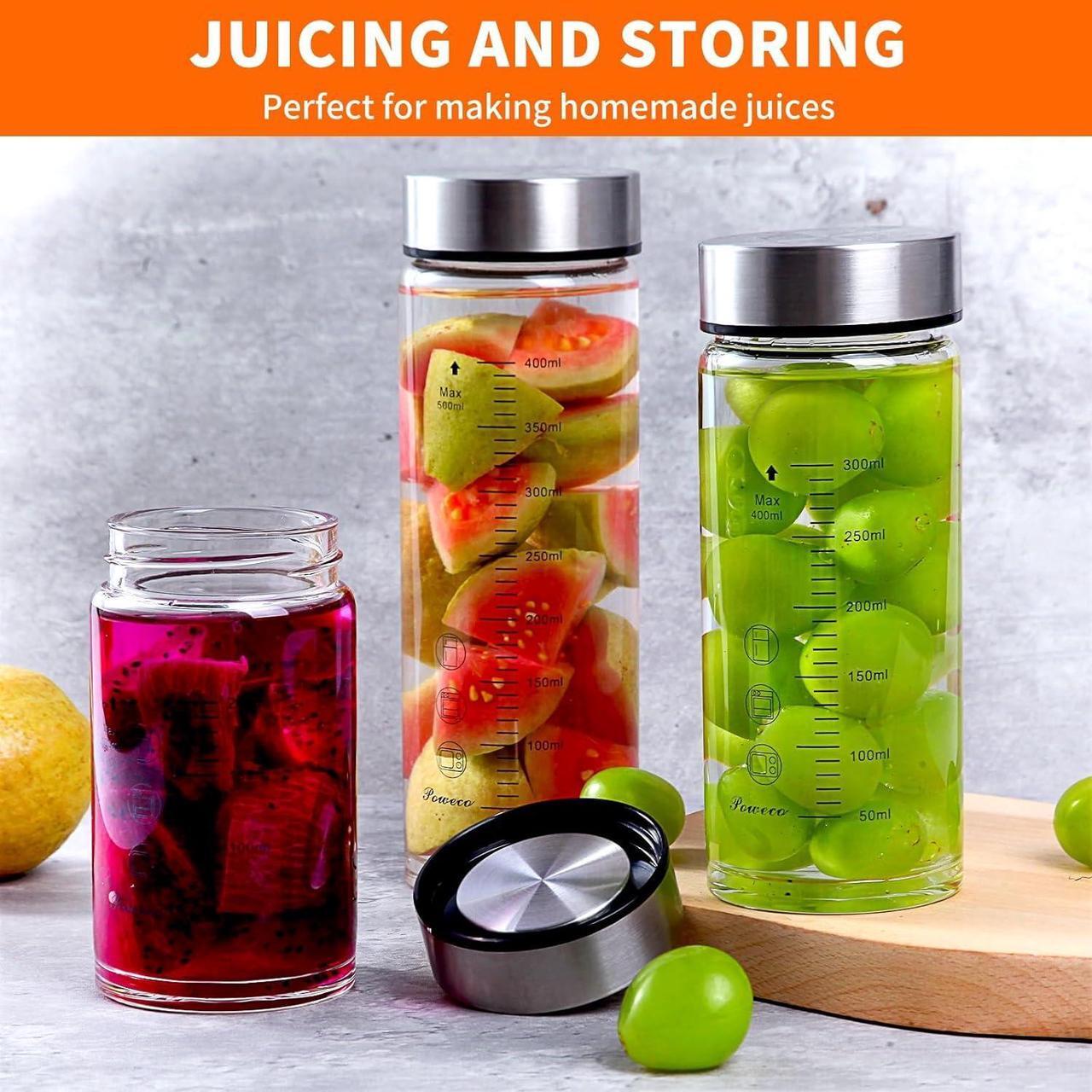 Alt view image 4 of 6 - Glass Juice Bottles 4 Pack 10 oz - Wide Mouth Glass Water Bottles with Lids - for Juicing, Protein, Smoothie, Milk, Reusable, BPA Free, Stainless Steel Lids, Blender, Shaker Bottle (10oz/300ml)