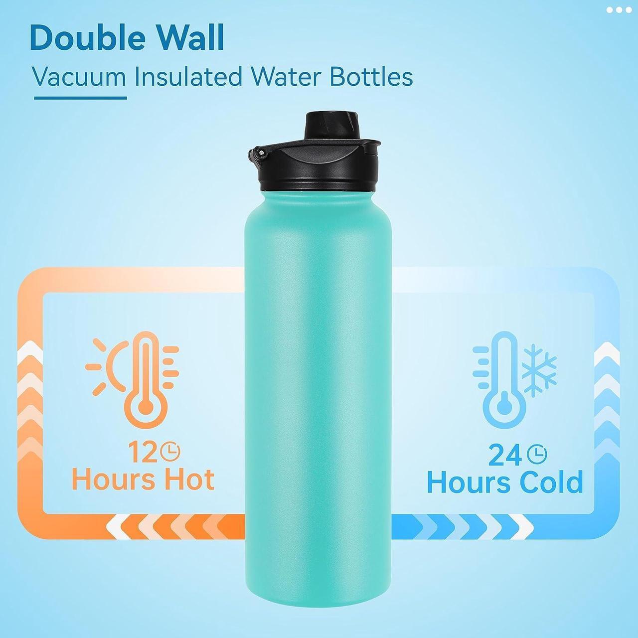 Alt view image 3 of 7 - VEGOND 40 oz Insulated Water Bottle Bulk Stainless Steel Metal Water Bottles with Leak Proof Straw Lid & Spout Lid, Wide Mouth Double Walled Vacuum Travel Sports Bottle, 4 Pack