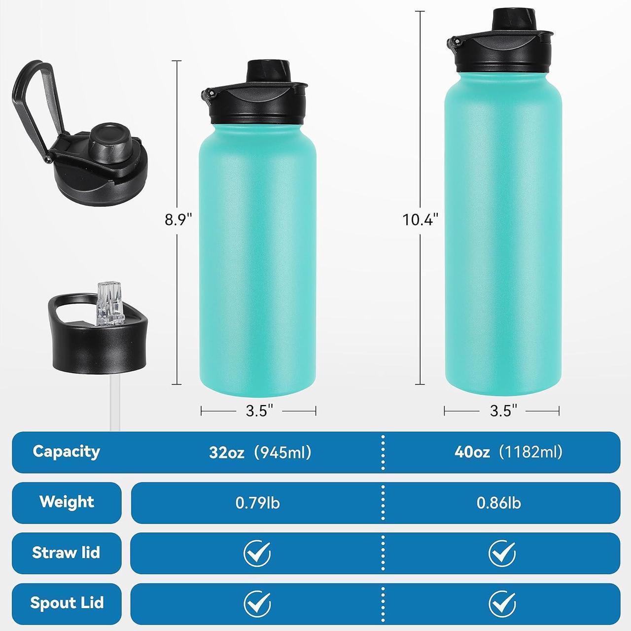Alt view image 4 of 7 - VEGOND 40 oz Insulated Water Bottle Bulk Stainless Steel Metal Water Bottles with Leak Proof Straw Lid & Spout Lid, Wide Mouth Double Walled Vacuum Travel Sports Bottle, 4 Pack