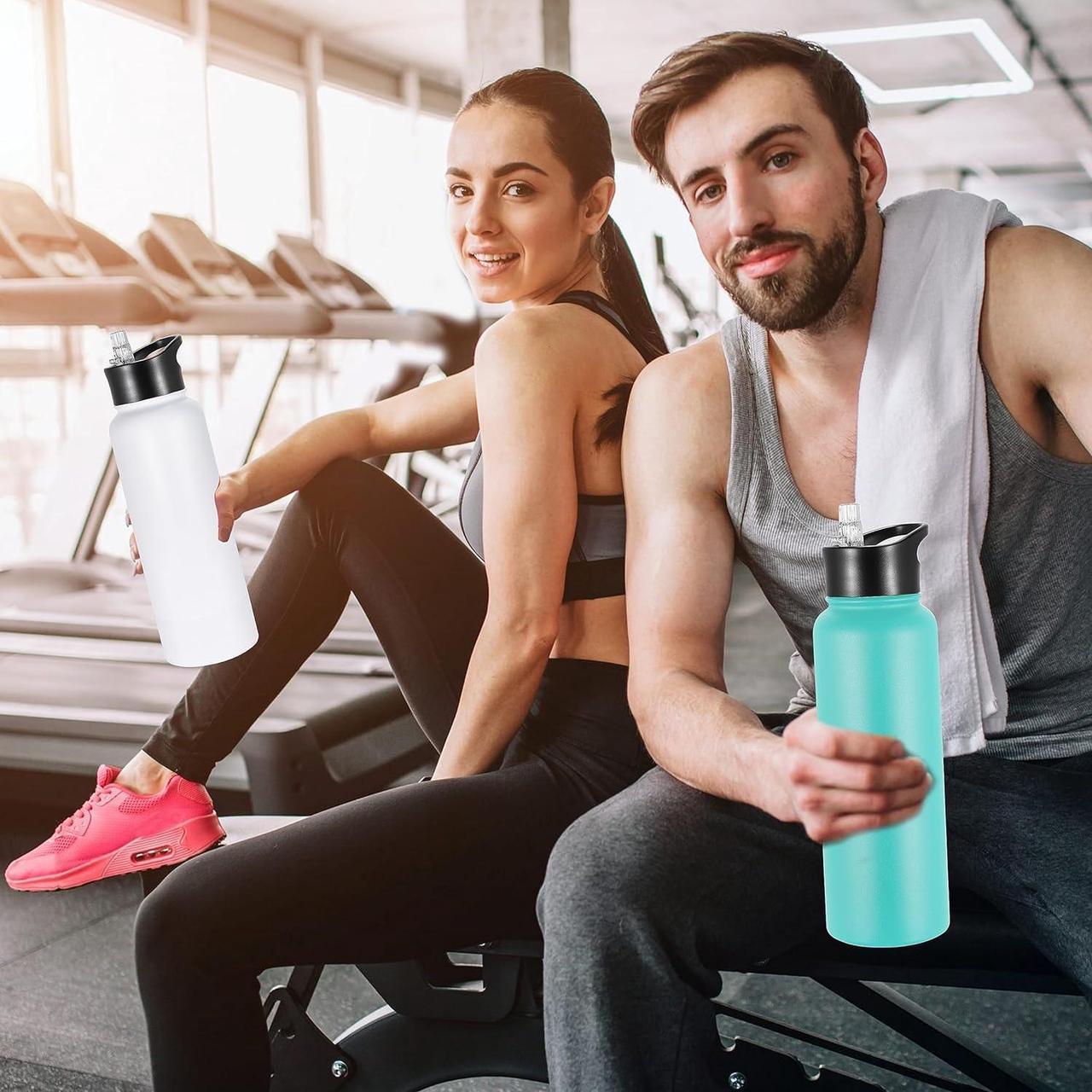 Alt view image 7 of 7 - VEGOND 40 oz Insulated Water Bottle Bulk Stainless Steel Metal Water Bottles with Leak Proof Straw Lid & Spout Lid, Wide Mouth Double Walled Vacuum Travel Sports Bottle, 4 Pack