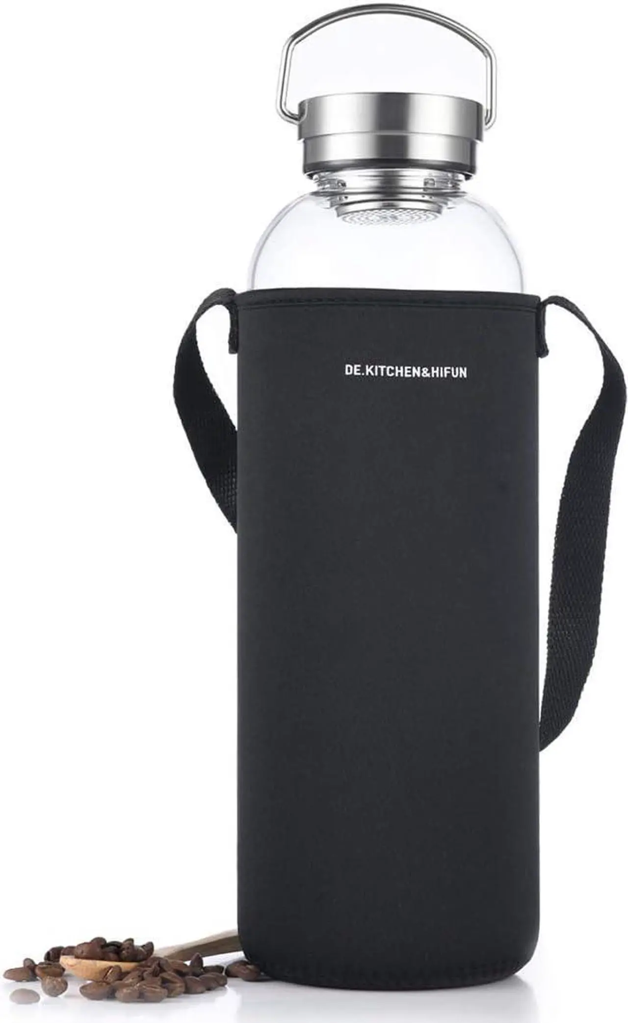 Alt view image 4 of 7 - DE.KITCHEN&HIFUN Glasss Water Bottle 64oz, Large Borosilicate Glass 2L for Juice, Glass Water Bottle with Steel Cap Filter