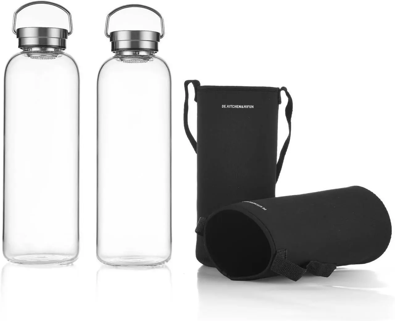 Alt view image 7 of 7 - DE.KITCHEN&HIFUN Glasss Water Bottle 64oz, Large Borosilicate Glass 2L for Juice, Glass Water Bottle with Steel Cap Filter