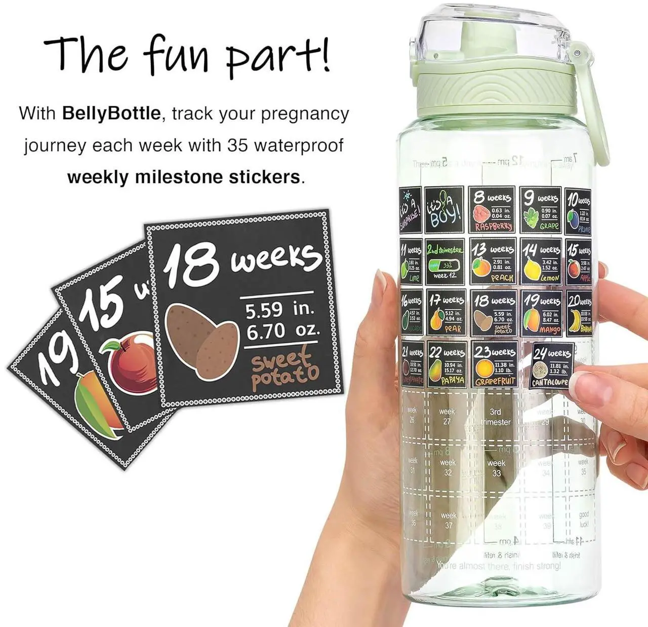 Alt view image 3 of 6 - Pregnancy Water Bottle Tracker Must Haves for Expecting Moms Nausea Relief + Straw + BPA Free Green