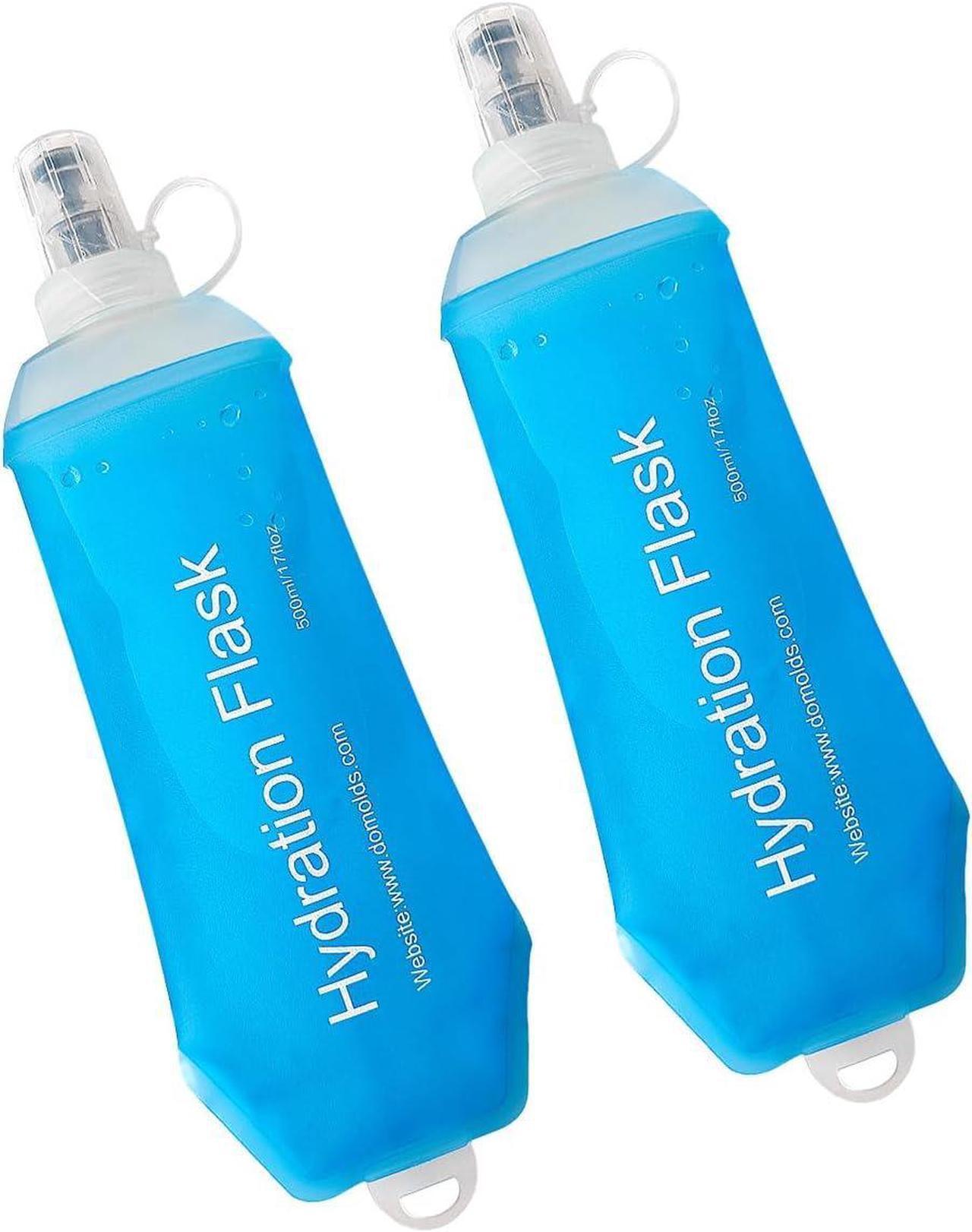 Main image of 500ml Soft Flask, TPU Collapsible Soft Water Bottle for Hydration Pack, Running Vest, Folding Water Bottle for Hiking Cycling Climbing-2Pcs, Blue