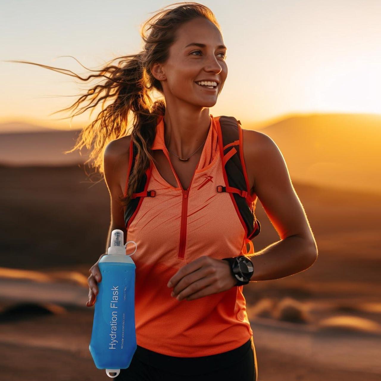 Alt view image 5 of 6 - 500ml Soft Flask, TPU Collapsible Soft Water Bottle for Hydration Pack, Running Vest, Folding Water Bottle for Hiking Cycling Climbing-2Pcs, Blue