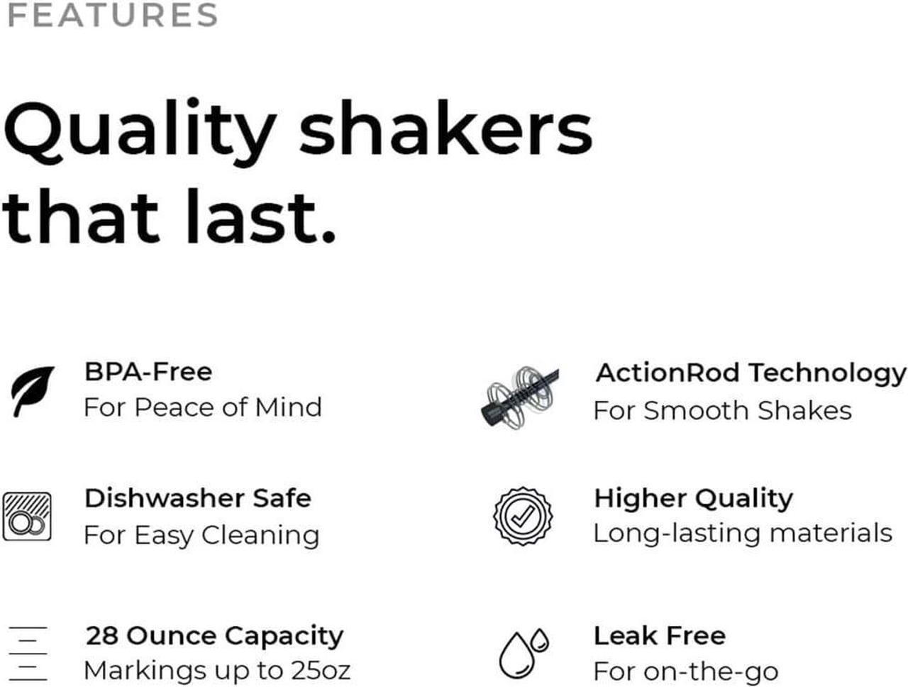 Alt view image 3 of 6 - GOMOYO [4-Pack] 28-Ounce Shaker Bottle | Bulk Protein Shaker Bottle with Action-Rod Wire Mixer | Shaker Cups are BPA Free and Dishwasher Safe | Black, White, Gray & Maroon
