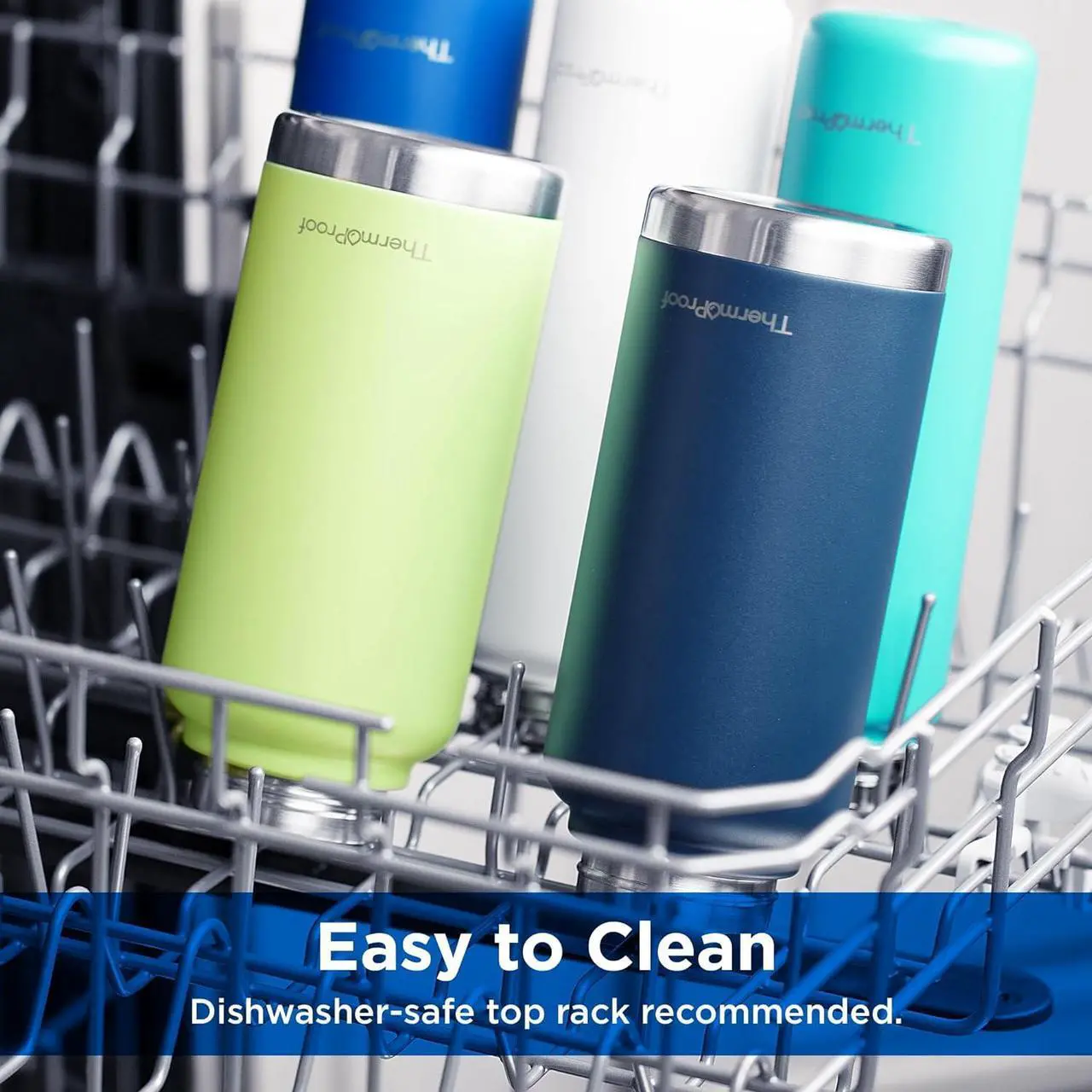 Alt view image 5 of 7 - ThermoProof Double-Walled Vacuum Insulated Stainless Steel Water Bottle - Wide Mouth, Spout & Straw Lids, Dishwasher Safe, Reusable, Leakproof, Hot & Cold for Men, Women & Kids - 32oz, Fresh Mint