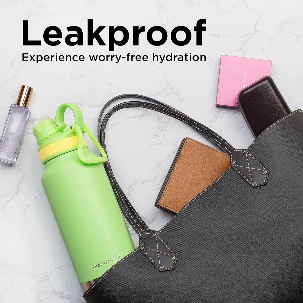 Alt view image 6 of 7 - ThermoProof Double-Walled Vacuum Insulated Stainless Steel Water Bottle - Wide Mouth, Spout & Straw Lids, Dishwasher Safe, Reusable, Leakproof, Hot & Cold for Men, Women & Kids - 32oz, Fresh Mint