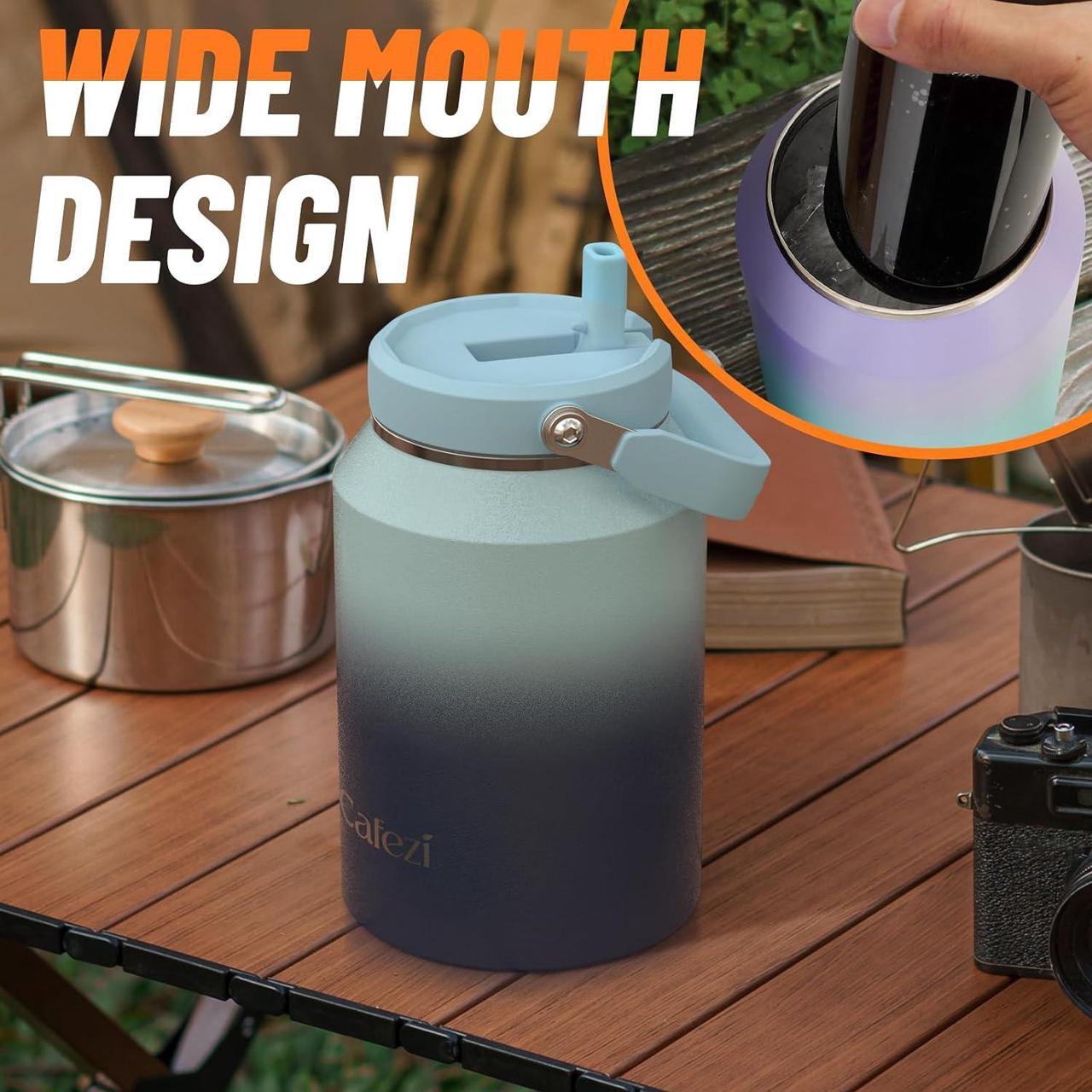 Alt view image 5 of 7 - 64 oz Insulated Water Bottle, Stainless Steel Water Bottles with Flip Straw and Top Handle, Leak Proof, No Sweat, Iced for 34 Hours, Vacuum Insulated Water Jug for Home, Office, Hiking, Car