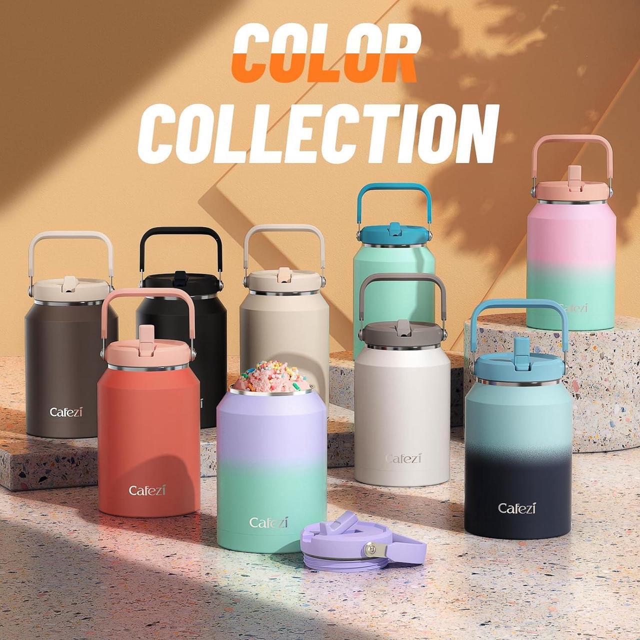 Alt view image 7 of 7 - 64 oz Insulated Water Bottle, Stainless Steel Water Bottles with Flip Straw and Top Handle, Leak Proof, No Sweat, Iced for 34 Hours, Vacuum Insulated Water Jug for Home, Office, Hiking, Car