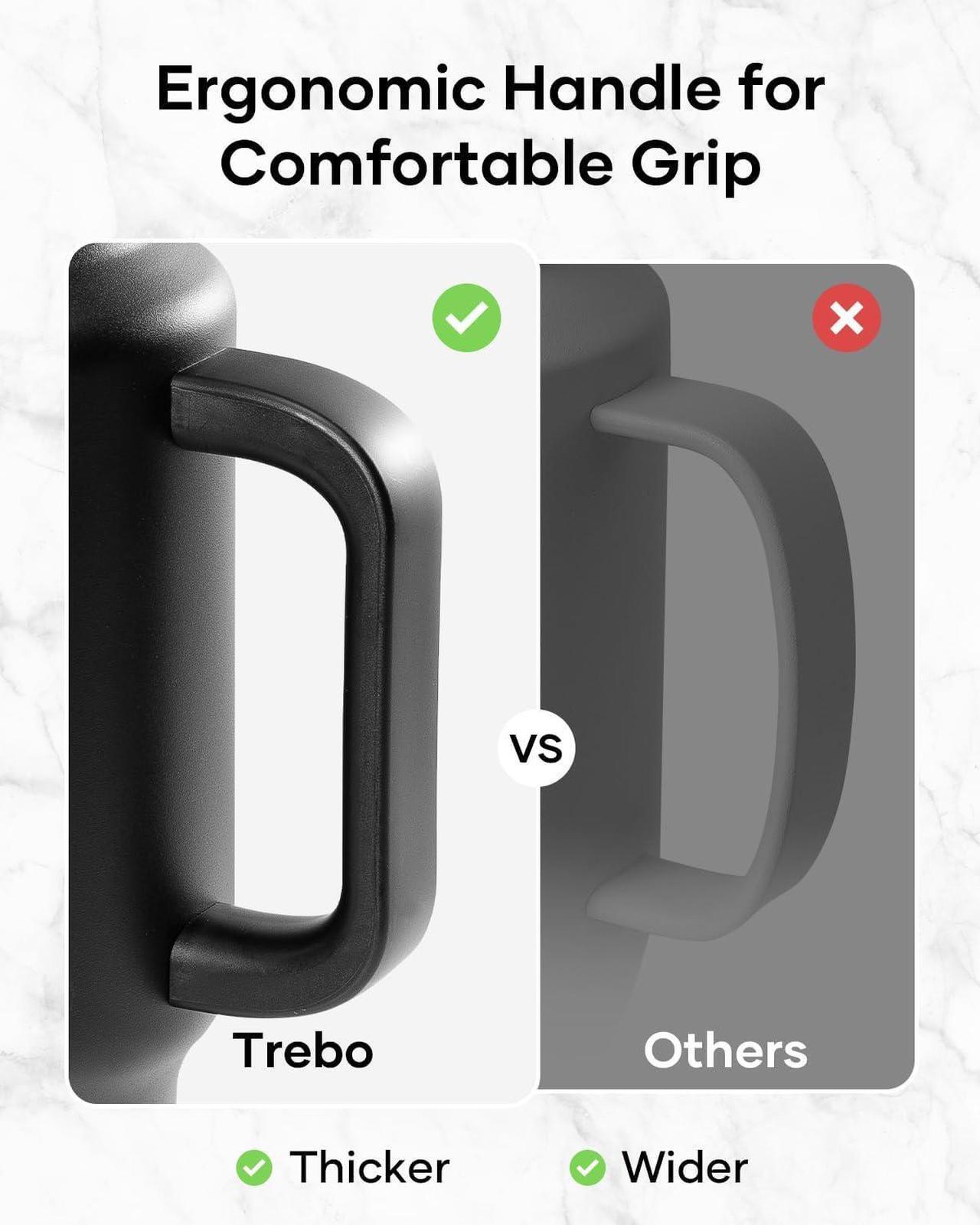 Alt view image 6 of 7 - Trebo 40 oz Water Bottle Insulated Fit Car Cup Holder with Handle, Stainless Steel Water Bottles Tumbler with Spout Straw Lids, Double Wall Travel Reusable Flask, Leakproof Mug,Keep Cold &Hot,Black