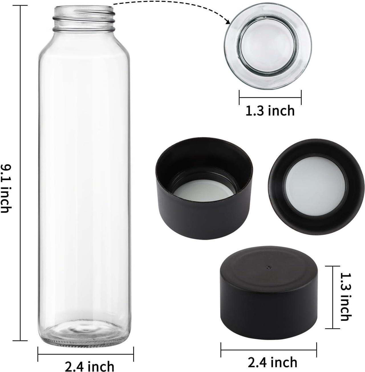 Alt view image 2 of 7 - 12 Pack 16oz Glass Water Bottles, 500ml Empty Glass Drink Bottles with Black Lids, Brush & Labels, Clear Reusable Juice Bottles for Juicing, Homemade Smoothies, Beverages