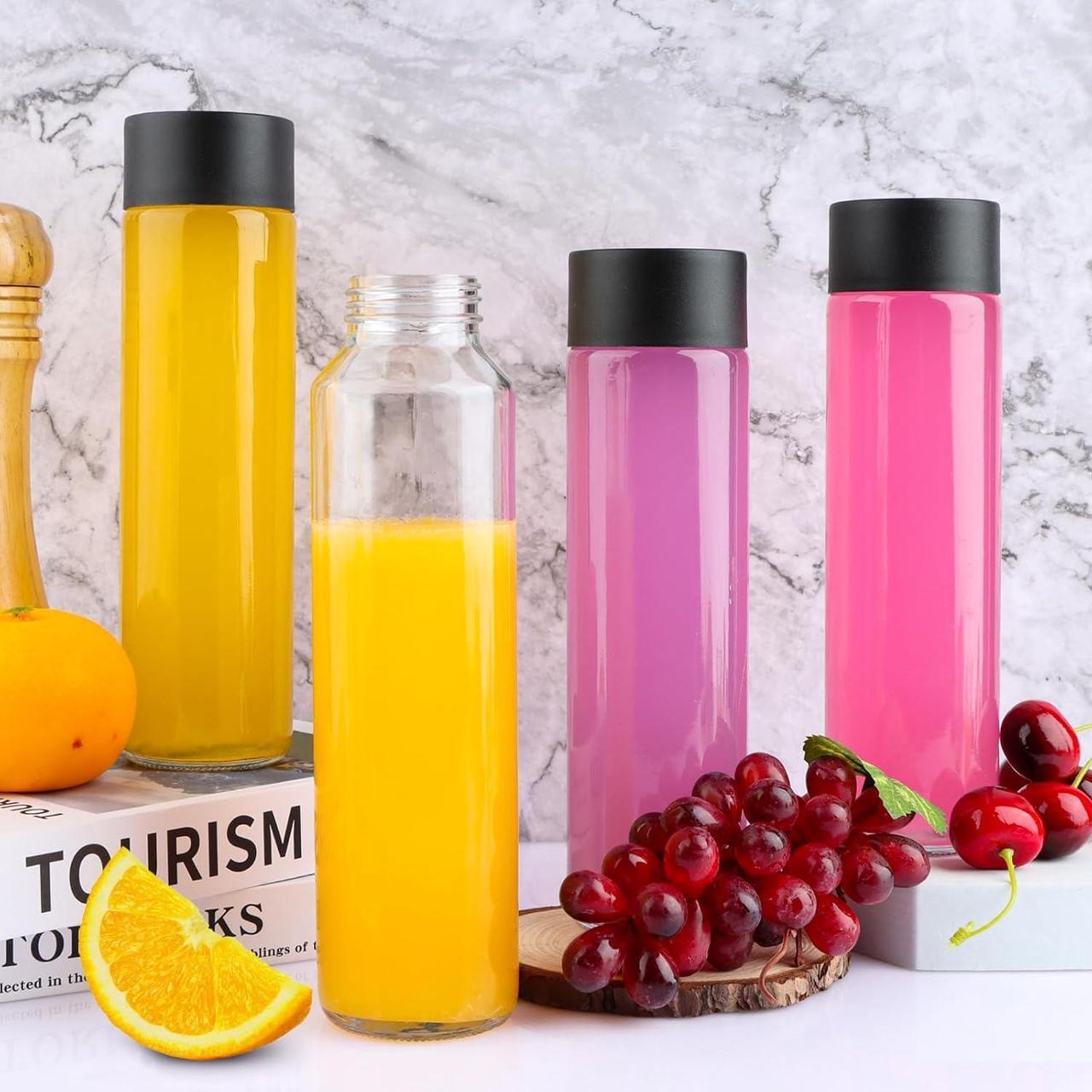 Alt view image 3 of 7 - 12 Pack 16oz Glass Water Bottles, 500ml Empty Glass Drink Bottles with Black Lids, Brush & Labels, Clear Reusable Juice Bottles for Juicing, Homemade Smoothies, Beverages