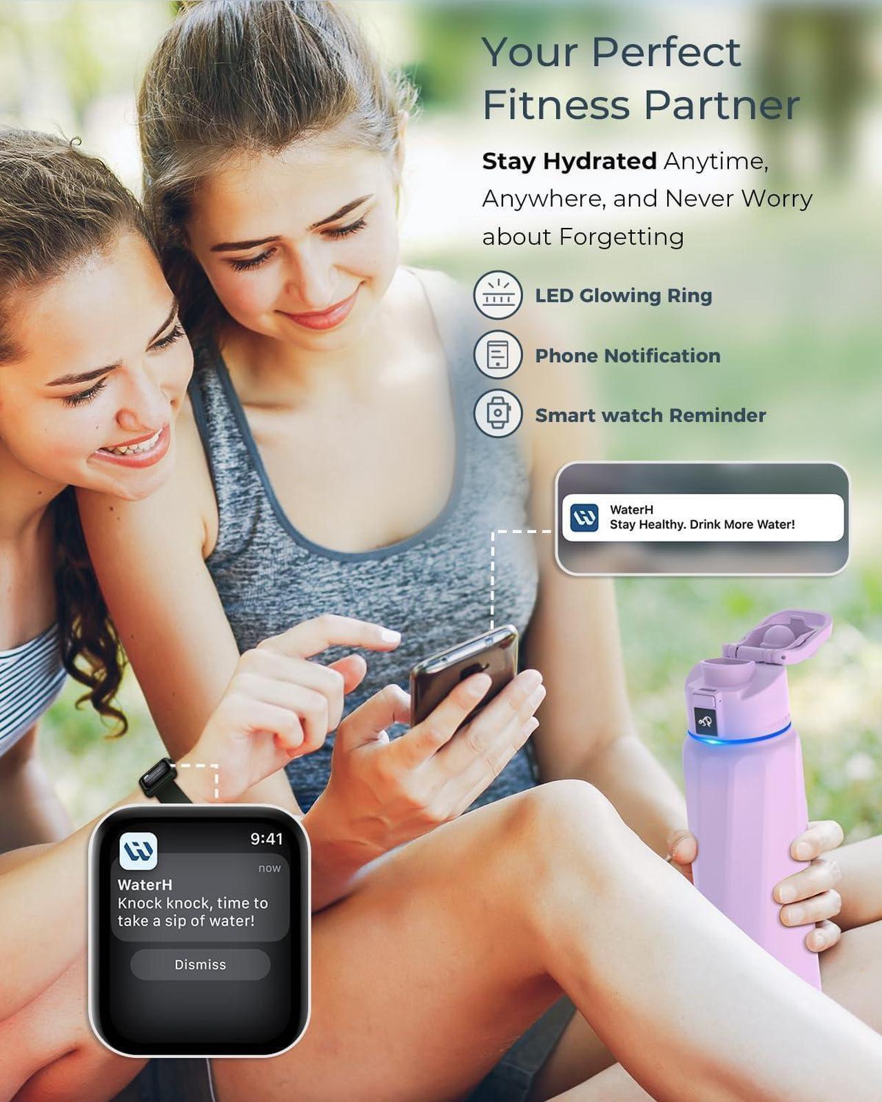 Alt view image 2 of 7 - BOOST Smart Water Bottle with Reminder to Drink Water & Water Tracker Bottle - Double Wall Vacuum Insulated Water Bottle Stainless Steel, Wide Mouth 32 oz Water Bottles, Ideal for Gift - Purple