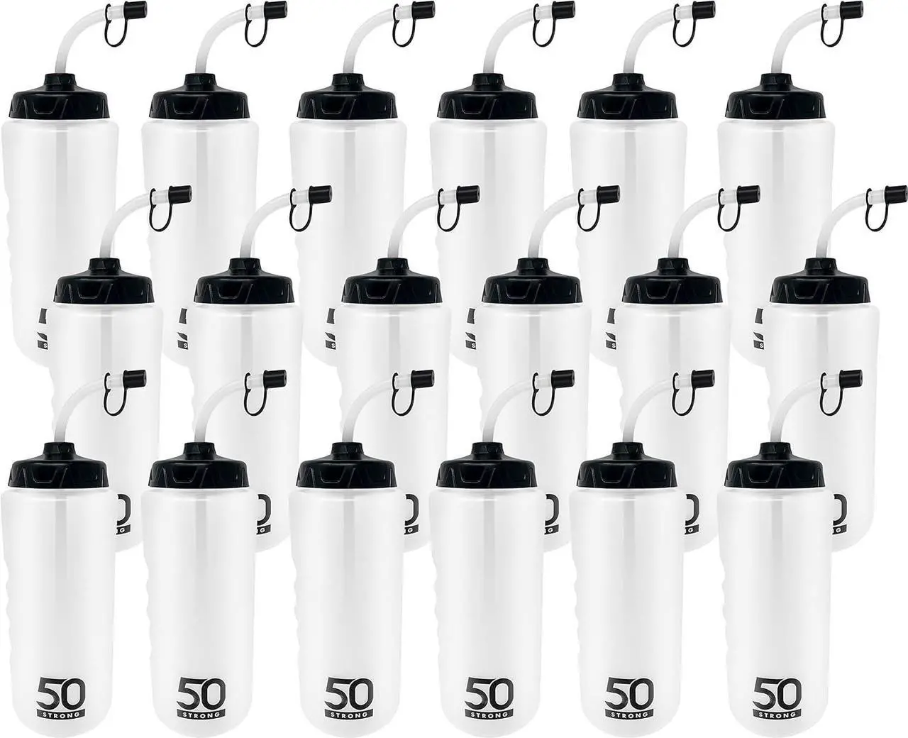 Main image of 50 Strong 1 Liter Water Bottle with Straw  18-Pack Easy-Squeeze Sports Bottles with Long Straw & Built-In Finger Grip  BPA-Free & Made in USA  Ideal for Hockey & Team Sports