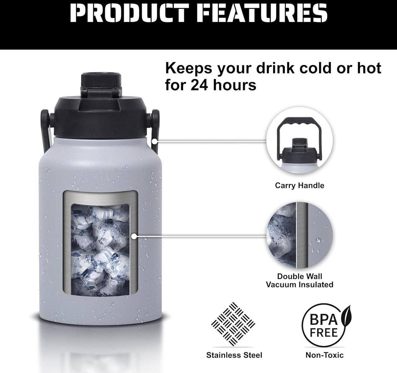 Alt view image 5 of 7 - Tribe WOD Tactical Water Bottle - 64 oz - Outdoor Military Water Bottles Stainless Steel - Double-Wall Jug with Rugged Strap and Removable Sleeve for Keys, Wallet, Phone (Ash Grey)