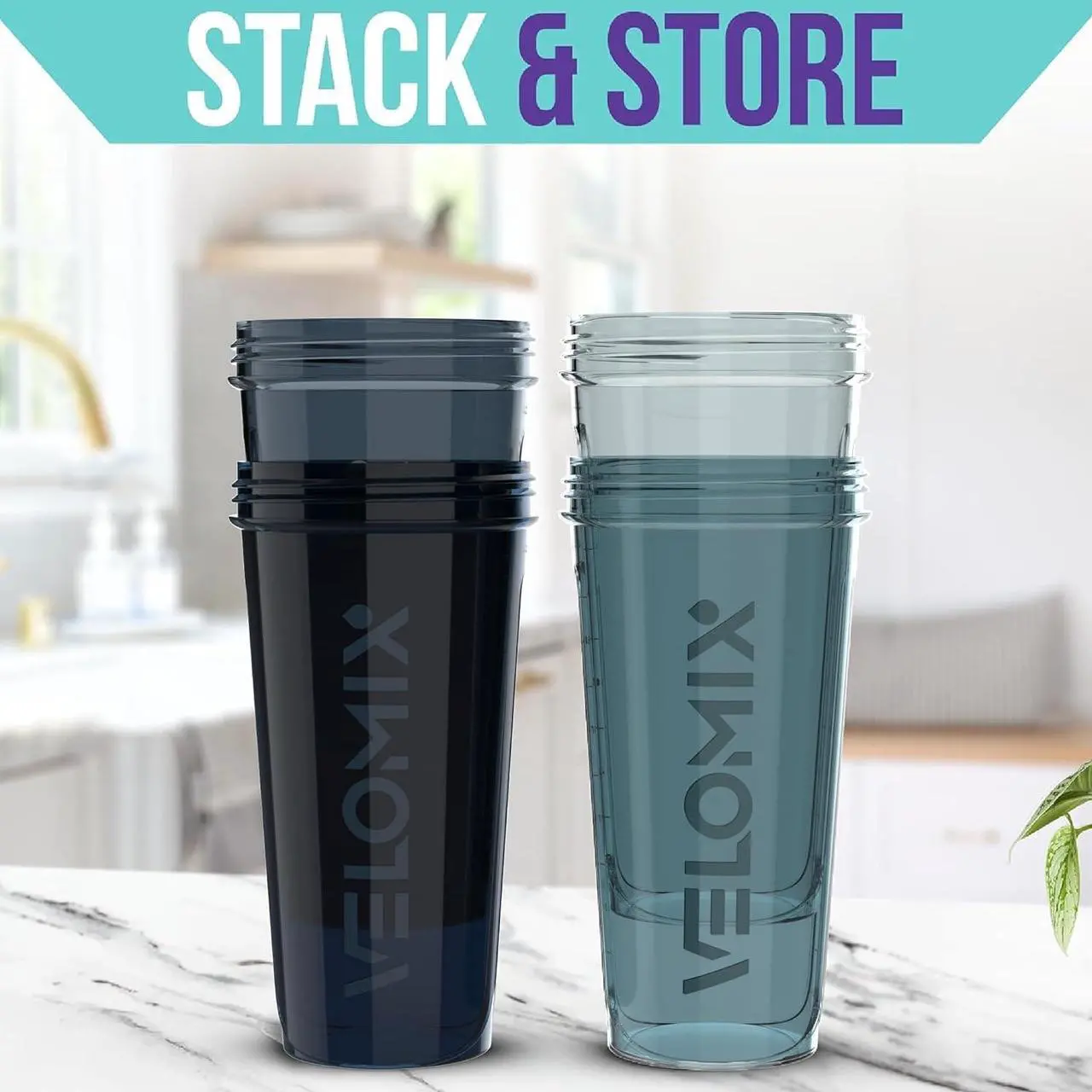 Alt view image 6 of 7 - -4 PACK- 28 oz Shaker Cups for Protein Shakes - 4x Wire Whisk | Leak Proof Protein Shaker Bottles for Protein Mixes | Protein Shaker Bottle Pack | Mixer for Protein Shakes(Aqua Depths)