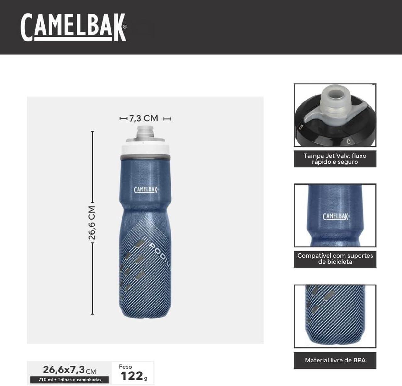Alt view image 3 of 7 - CamelBak Podium Chill Insulated Bike Water Bottle - Easy Squeeze Bottle - Fits Most Bike Cages - 24oz, Navy Perforated